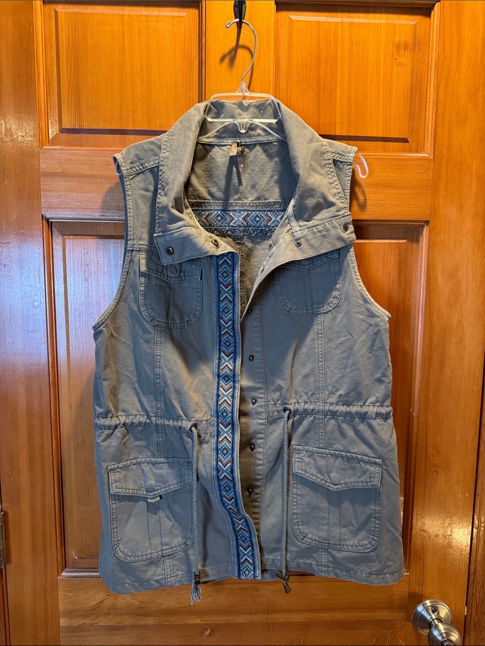 Stetson Olive Green Sleeveless Utility Vest with Embroidered Trim Size Medium